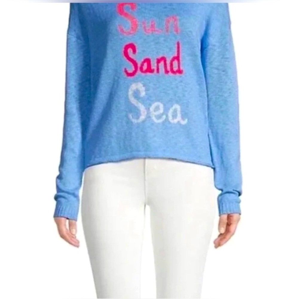 Lilly Pulitzer Blue Sweater with Sun Sand Sea Design NEW Size Med